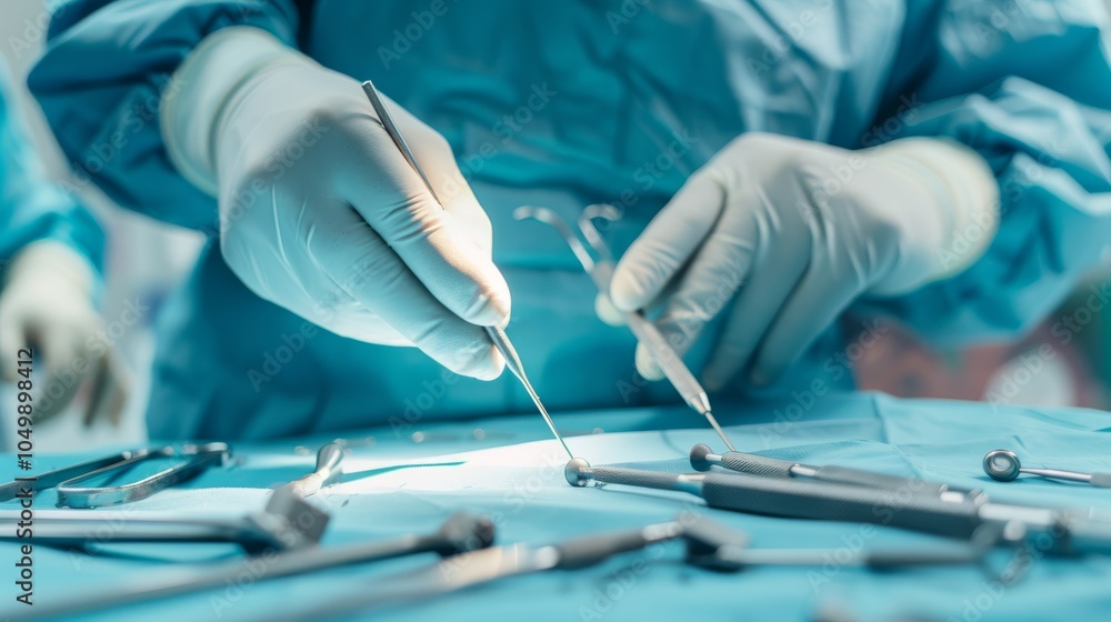 Aufkleber a close-up of a surgeon��s hands performing a delicate operation with focus on the surgical instrume