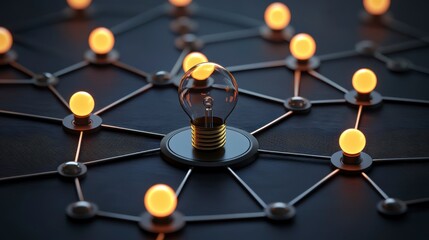 Bright idea concept large light bulb surrounded by smaller bulbs symbolizing innovation