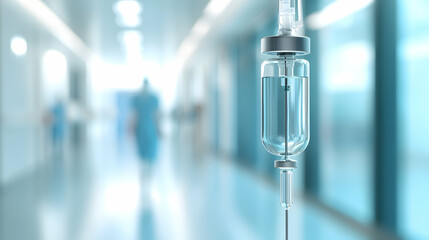 IV Drip in Hospital Corridor, medical, healthcare, treatment, medicine, saline
