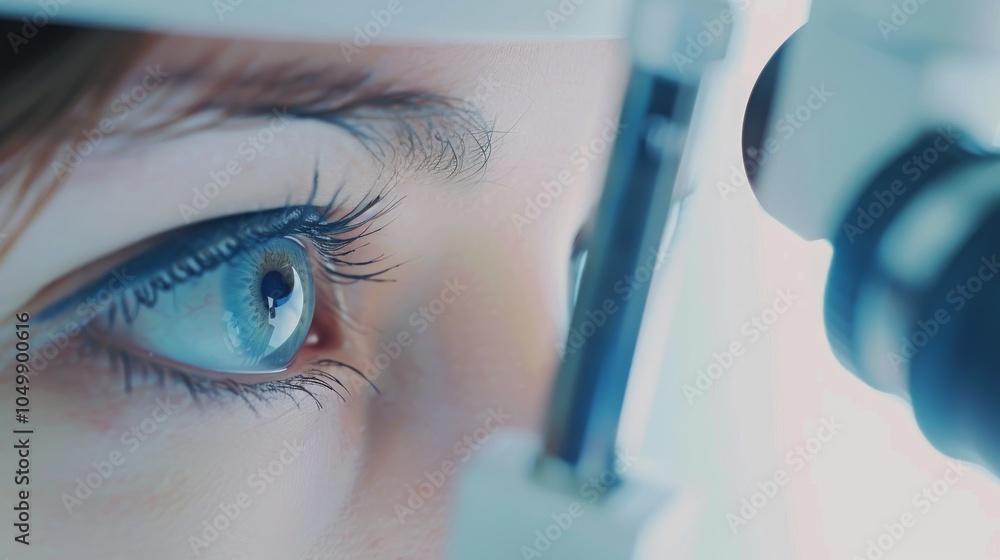 Poster a close-up of an ophthalmologist examining a patient��s eyes with focus on diagnostic tools and pati