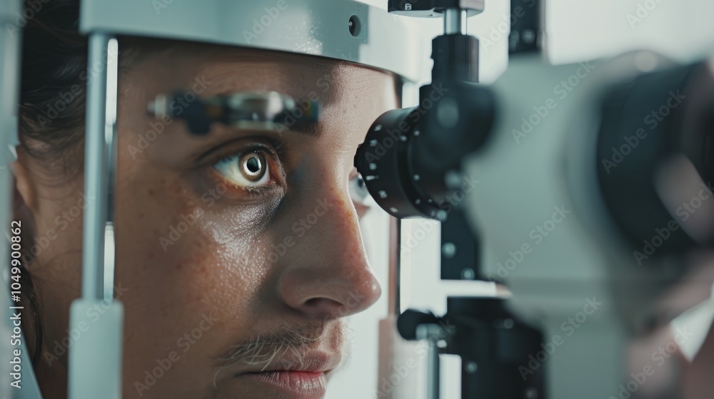 Poster a close-up of an ophthalmologist examining a patient��s eyes with focus on the diagnostic tools and 