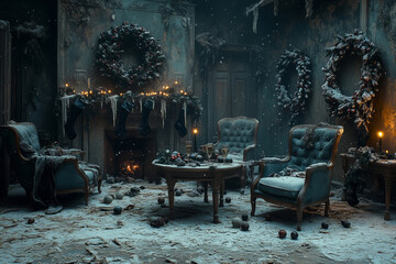 Dark New Year interior in gothic style