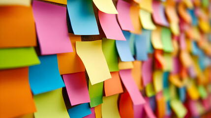 Colorful Sticky Notes on a Corkboard, note paper, memo, reminder, post it, bulletin board