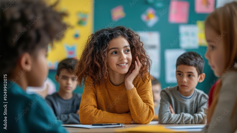 Poster a classroom setting where students learn about different cultures through activities and discussions