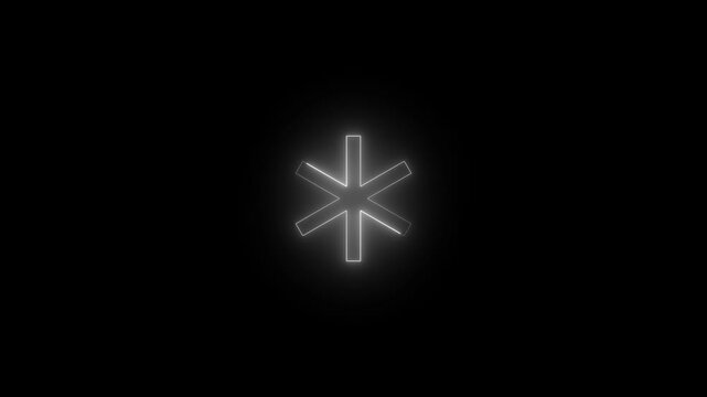 Neon asterisk badge icon glowing black background animation