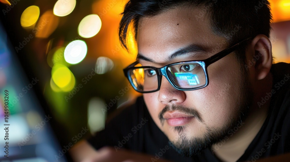 Poster Focused Filipino Programmer Debugging Code at Night