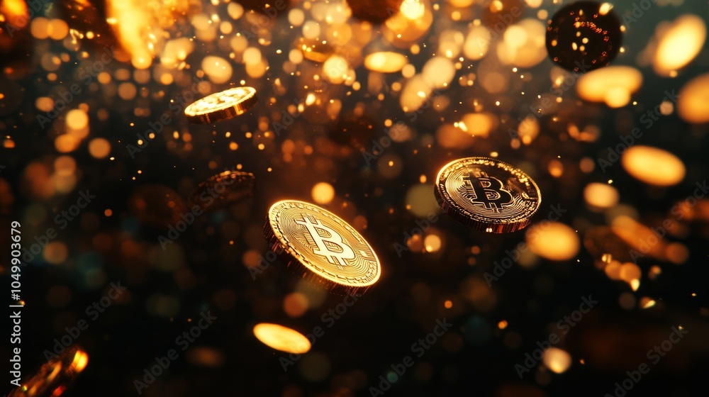 Aufkleber an abstract and artistic representation of shimmering gold coins cascading through a dynamic backdro