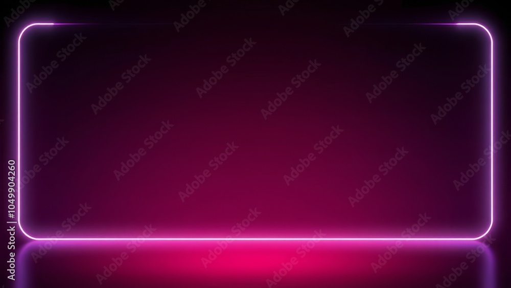 Poster elegant pink neon rectangle with rounded corners and reflection on a dark background