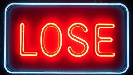 Red neon LOSE sign glowing with a blue border against a dark background
