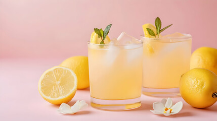 Fototapeta premium Refreshing Lemonade with Lemon Slices and Mint, glass, drink, summer, cold, beverage
