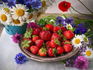 strawberries and flowers