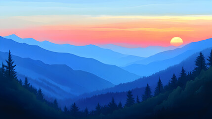 Obraz premium Blue Mountains Sunset, mountainscape, sky, clouds, horizon, nature