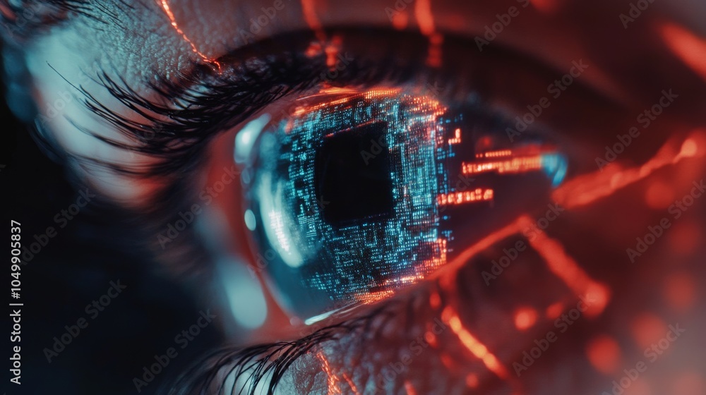 Poster eye hacker technology, cybersecurity icon with ddos, keylogger. -