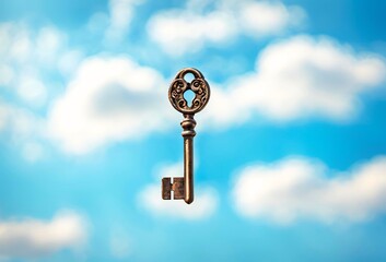 青空に浮かんでいる小さな金色の鍵