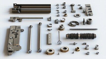 Obraz premium Furniture hardware and tools for assembly, isolated on a white background. 