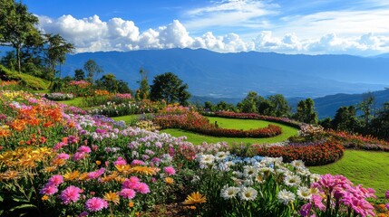 Obraz premium The beautiful flower gardens and scenic viewpoints at Doi Samer Dao in Nan, perfect