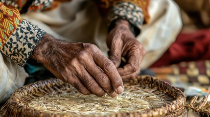 A close-up of an Indian manâ€™s hands working on a traditional craft, showcasing skill and artistry