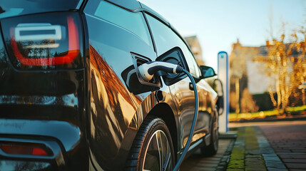 Electric Car Charging at a Charging Station, electric vehicle, EV, plug-in, charging cable, sustainability