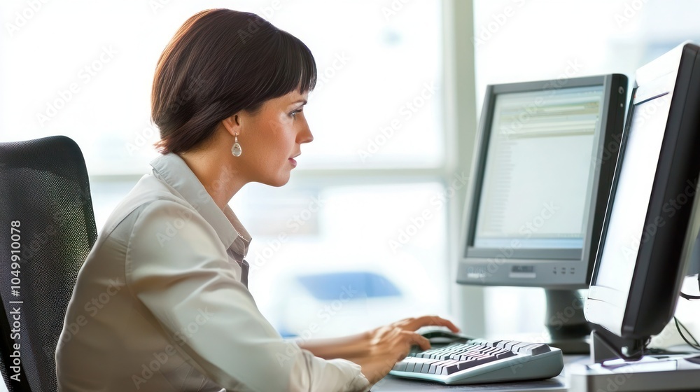 Poster a customer receiving support through a helpdesk, with a representative providing solutions on a comp