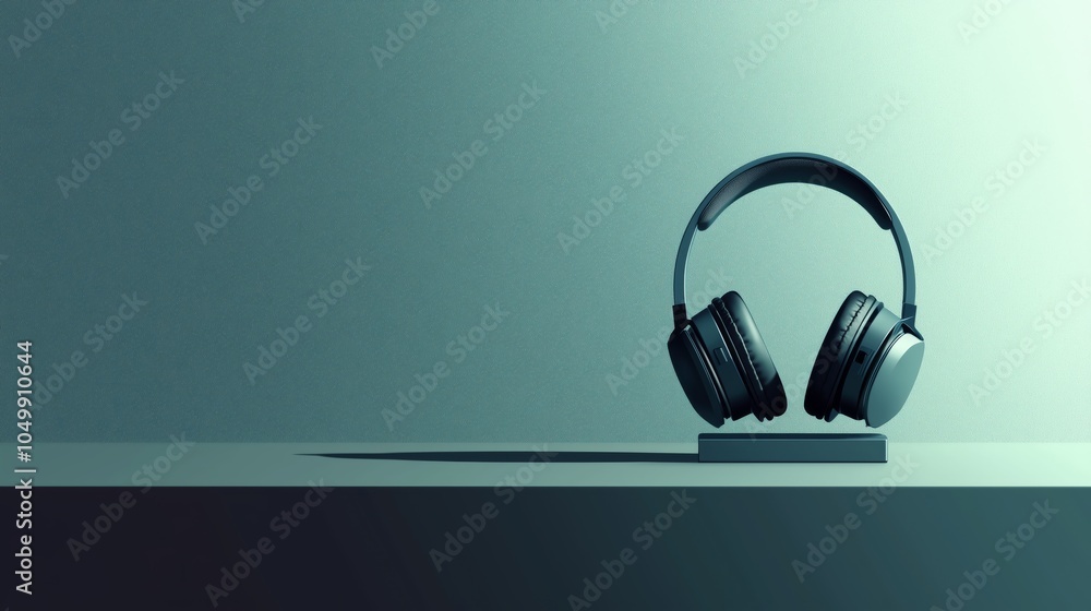Poster minimalist headset display on simple background
