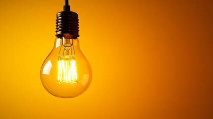 Glowing Light Bulb on Yellow Background, bright, idea, inspiration, concept, thinking