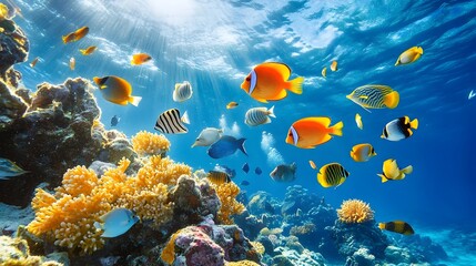 Vibrant Coral Reef and Tropical Fish in the Clear Waters of Koh Chang