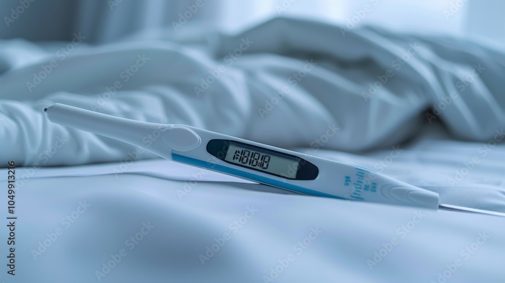 Aufkleber a detailed close-up of a digital thermometer displaying temperature readings, set against a clean, c