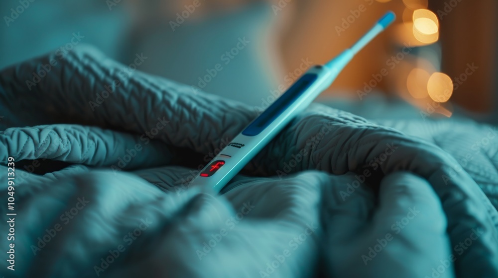 Fototapete a detailed close-up of a digital thermometer displaying temperature readings, set against a clean, c