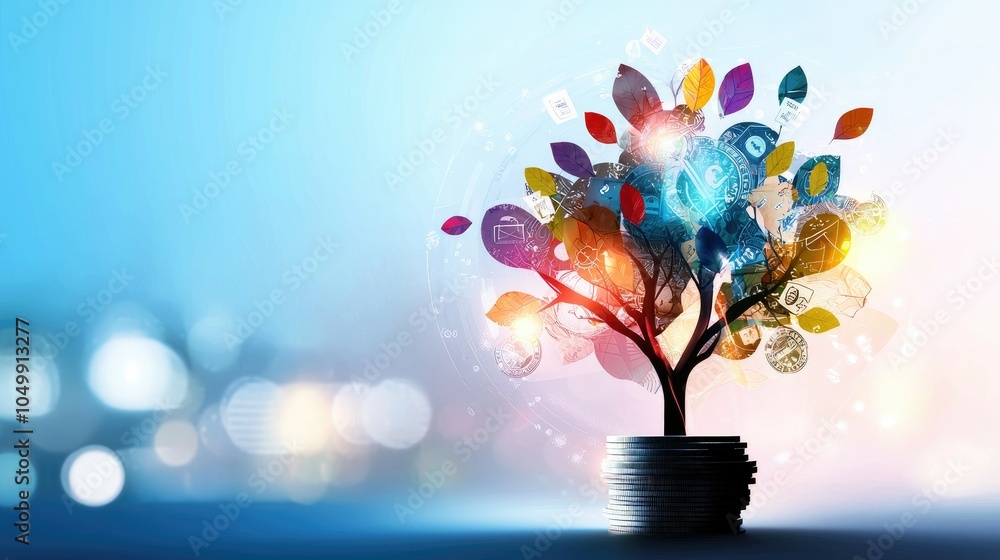 Poster conceptual tree with colorful leaves and branches