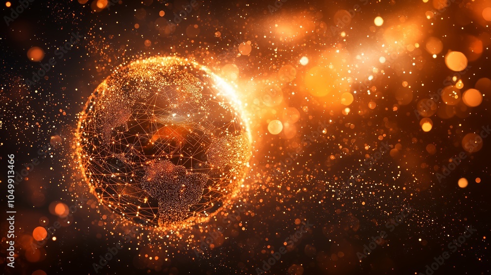 Poster digital hologram globe with interconnecting lines