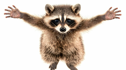 Obraz premium Raccoon with outstretched arms, procyon lotor, animal, mammal, wildlife, wild animal