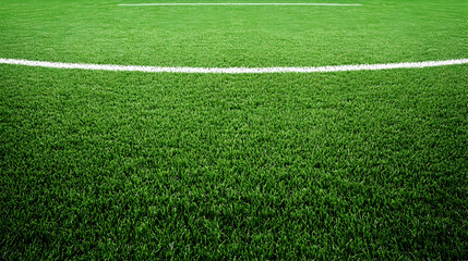 Obraz premium Green Artificial Grass with White Line, green grass, soccer field, football field, sports field, grass texture
