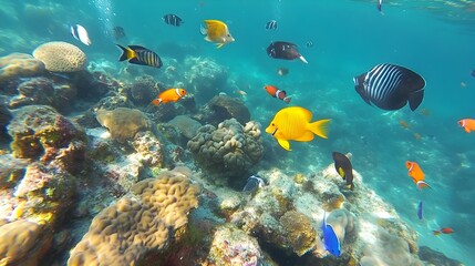 Vibrant Coral Reefs and Tropical Fish in the Turquoise Waters off Koh Chang,Thailand