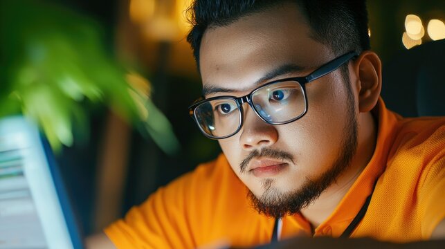 Focused Programmer Debugging Code at Night