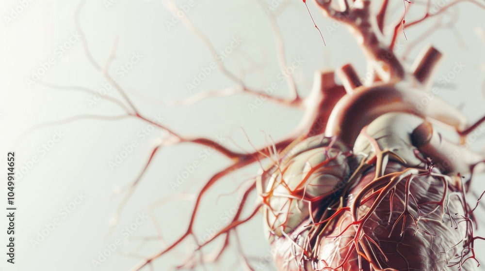 Poster A detailed close-up of a heart model with intricate veins and arteries, set against a softly lit, neutral background