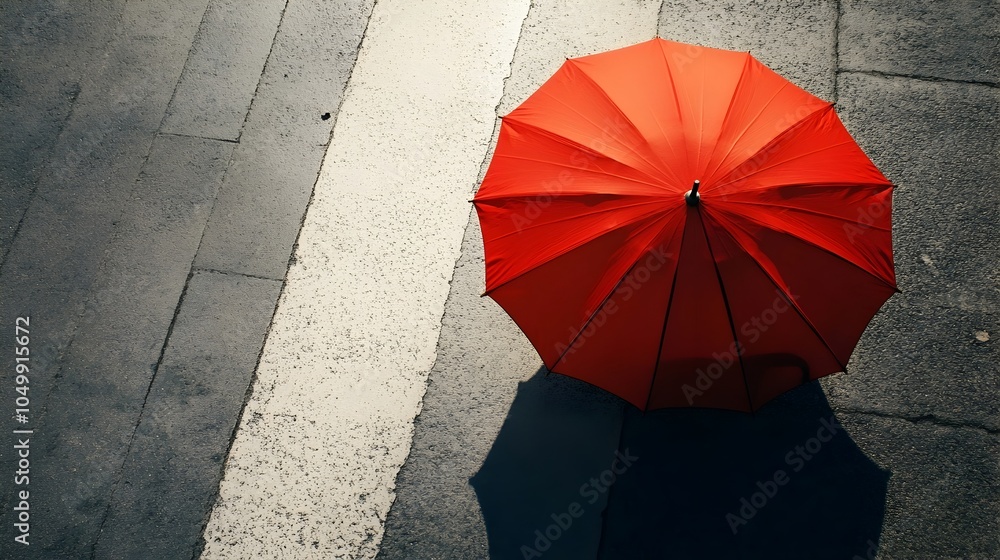 Poster red umbrella casting wide shadow over smaller objects,symbolizing business security