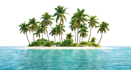 Tropical island with palm trees, isolated on transparent cutout background