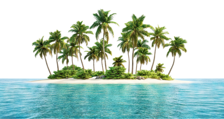 Tropical island with palm trees, isolated on transparent cutout background