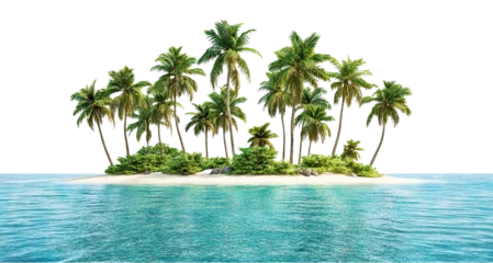 Selbstklebende Fototapeten Tropical island with palm trees, isolated on transparent cutout background © PNGuin Studio