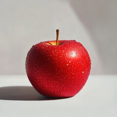 A Single Red Apple with Water Droplets