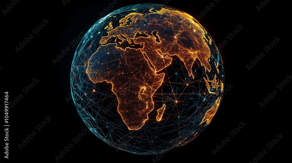 Poster digital hologram globe with interconnecting lines