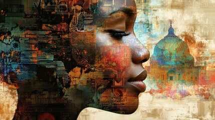 Fototapeta premium An artistic representation of cultural identity, illustrating the intersection of various cultural influences in one person