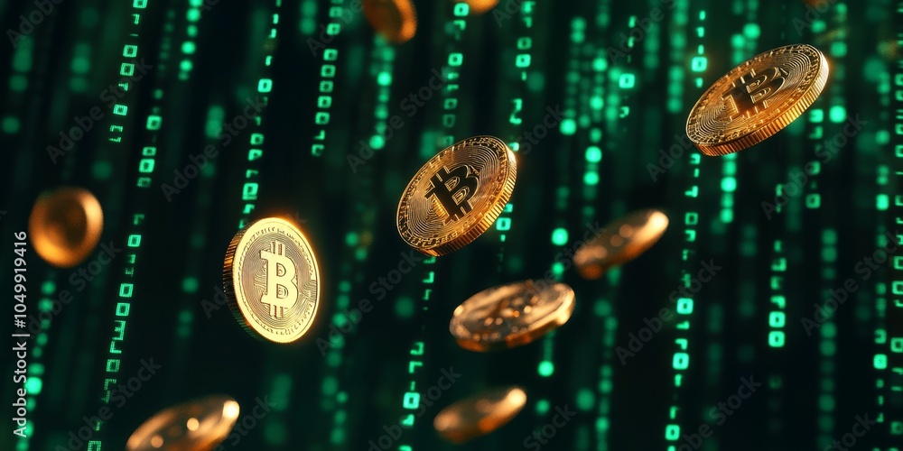 Aufkleber delve deep into the intriguing concept of cryptocurrency, where abstract gold coins gracefully casca