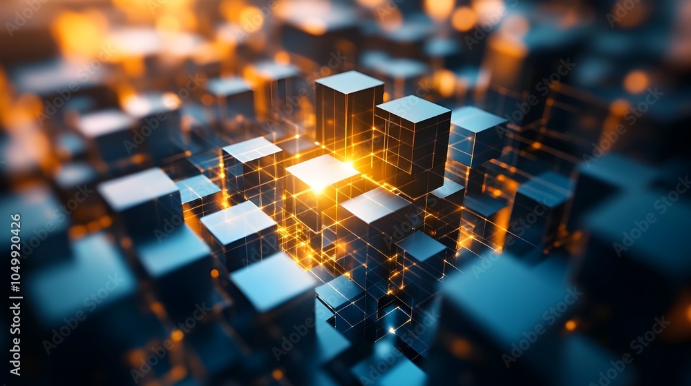 Poster expanding 3d geometric cube cluster representing digital growth and innovation
