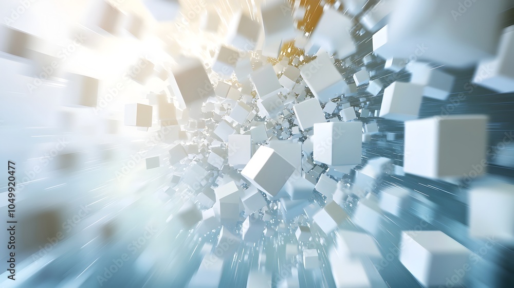 Poster expanding abstract 3d cube cluster representing digital growth and modern technology