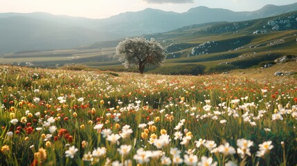 The hills are full of freesia, sunshine, warm atmosphere.