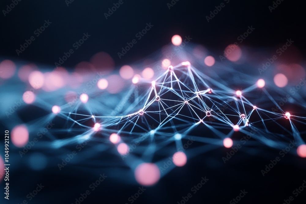 Poster a digital rendering of an abstract network, illustrating glowing nodes connected by lines, metaphori