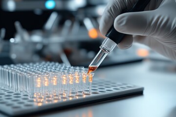A scientist carefully handling a pipette in a laboratory setting, focusing on precision and accuracy in scientific experiments and research for groundbreaking discoveries.