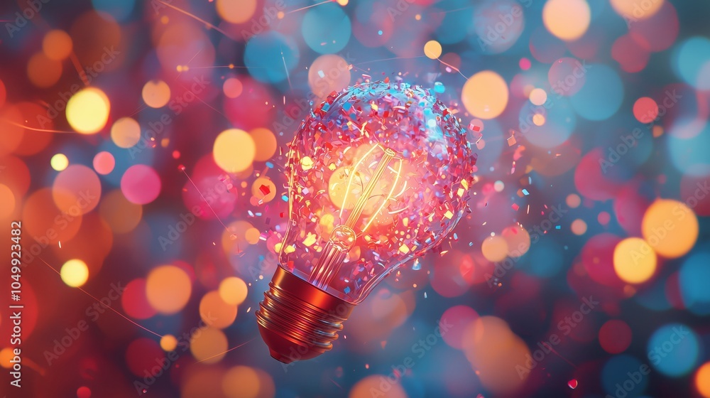 Poster conceptual lightbulb shattering in colorful background
