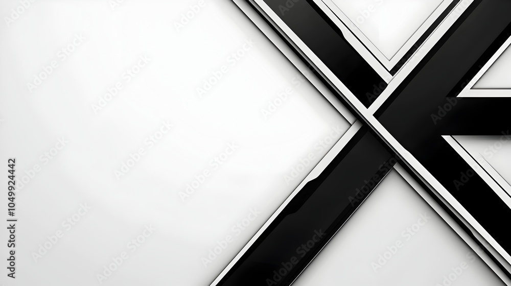 Poster minimalist geometric x design with intersecting black and white lines on clean background